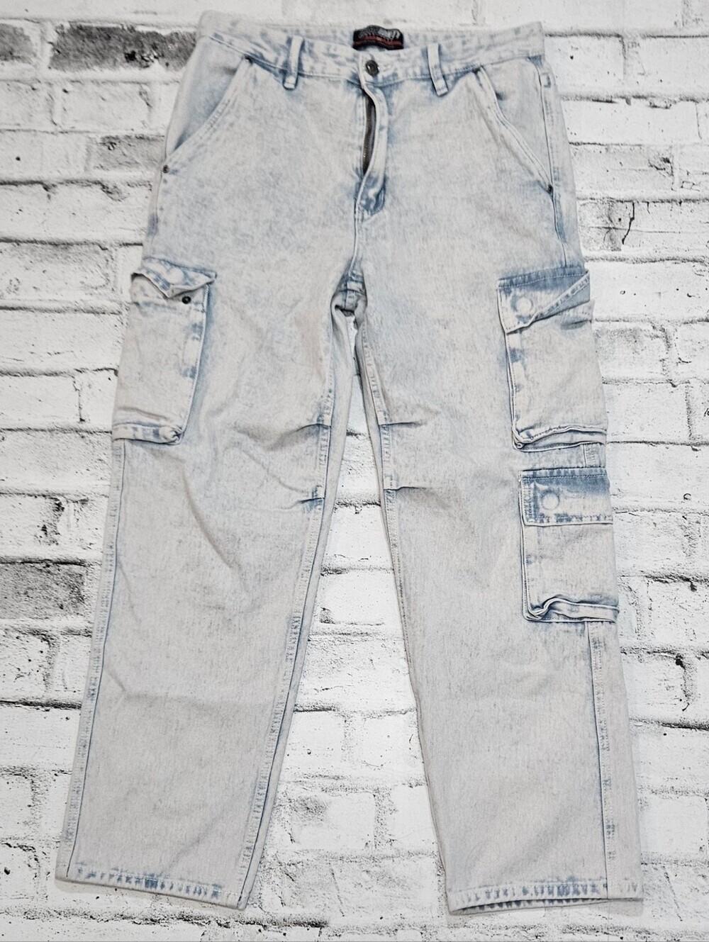 URBN IDNTY Light Wash Cargo Jeans Wide Leg Utility Denim Size 32